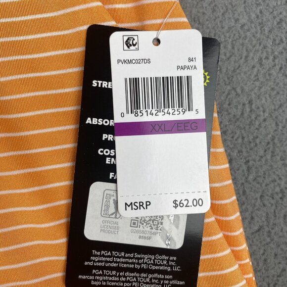 PGA TOUR Striped Polo Shirt Men’s Size XXL Orange,Golf,Sun Protection NWT $62‎ - Picture 4 of 12